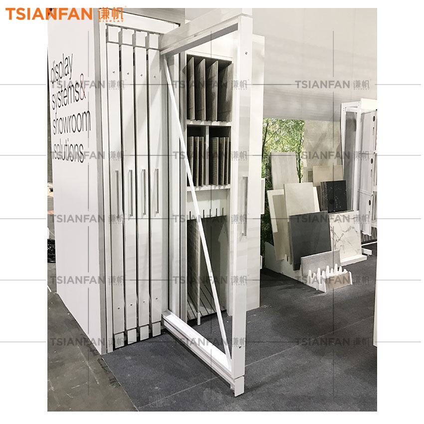 High Quality Push Pull Wooden Flooring Display Sliding Rack Showing - Image 2
