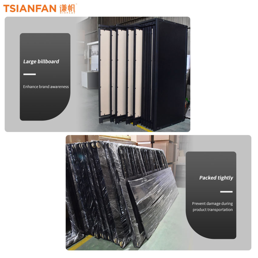 High Quality Push Pull Wooden Flooring Display Sliding Rack Showing - Image 6
