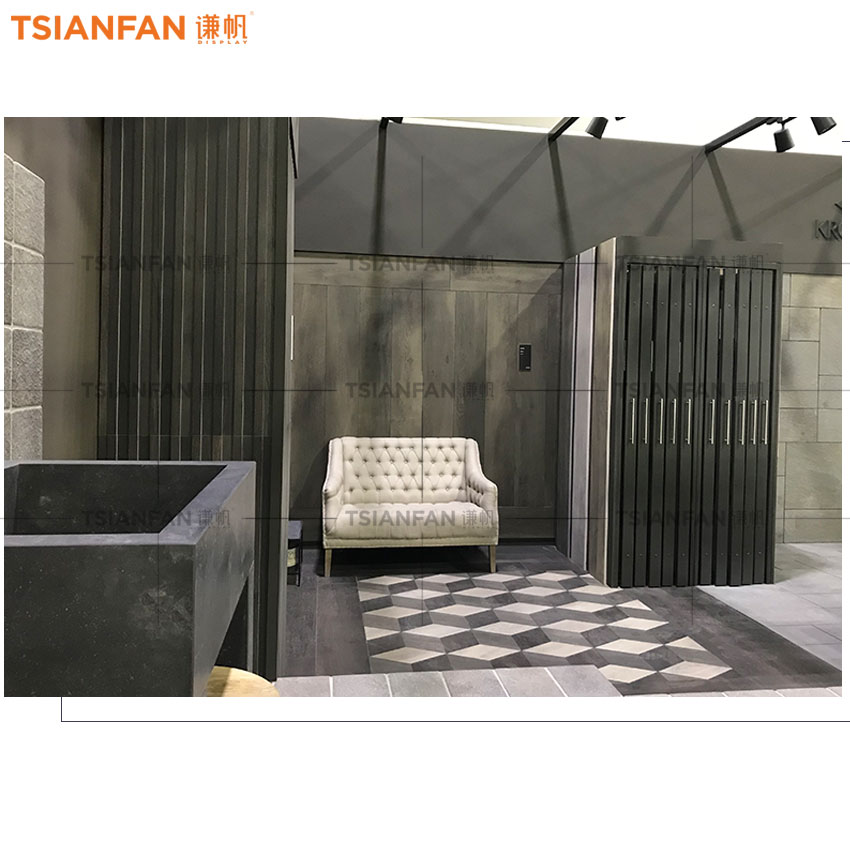 High Quality Push Pull Wooden Flooring Display Sliding Rack Showing - Image 3