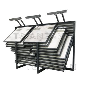 Horizontal push pull bevel tile marble board display stand stone sliding display rack