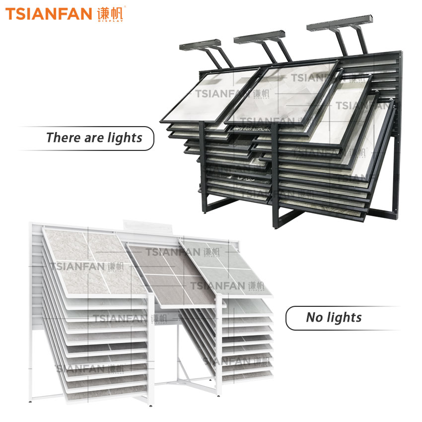 Horizontal push pull bevel tile marble board display stand stone sliding display rack - Image 4
