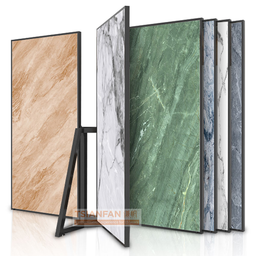 Modern Custom Metal Flooring Page Display Stand Large Ceramic tile page-turning display rack