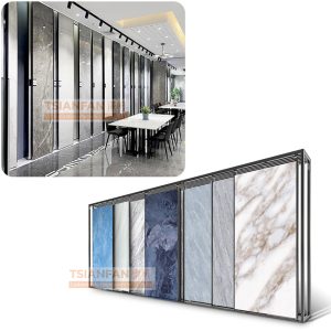 Large tile board horizontal push and pull display rack