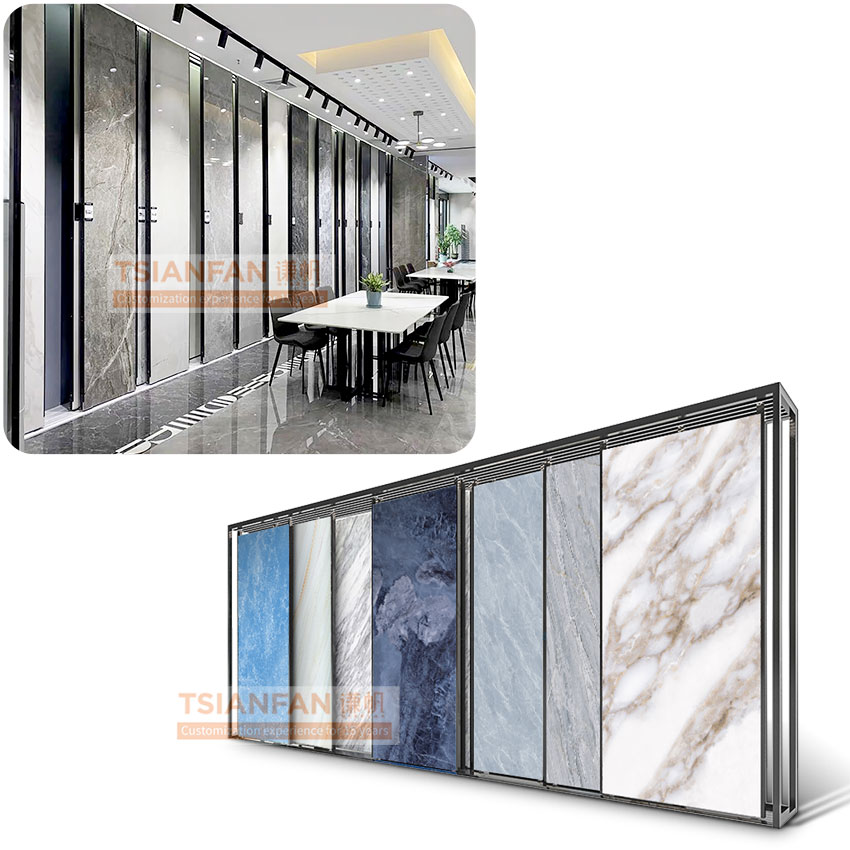 Large tile board horizontal push and pull display rack