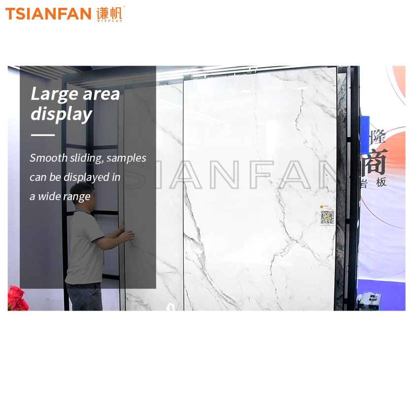 Large tile board push pull sliding display Cabinet Factory Customize For Showroom - Image 4