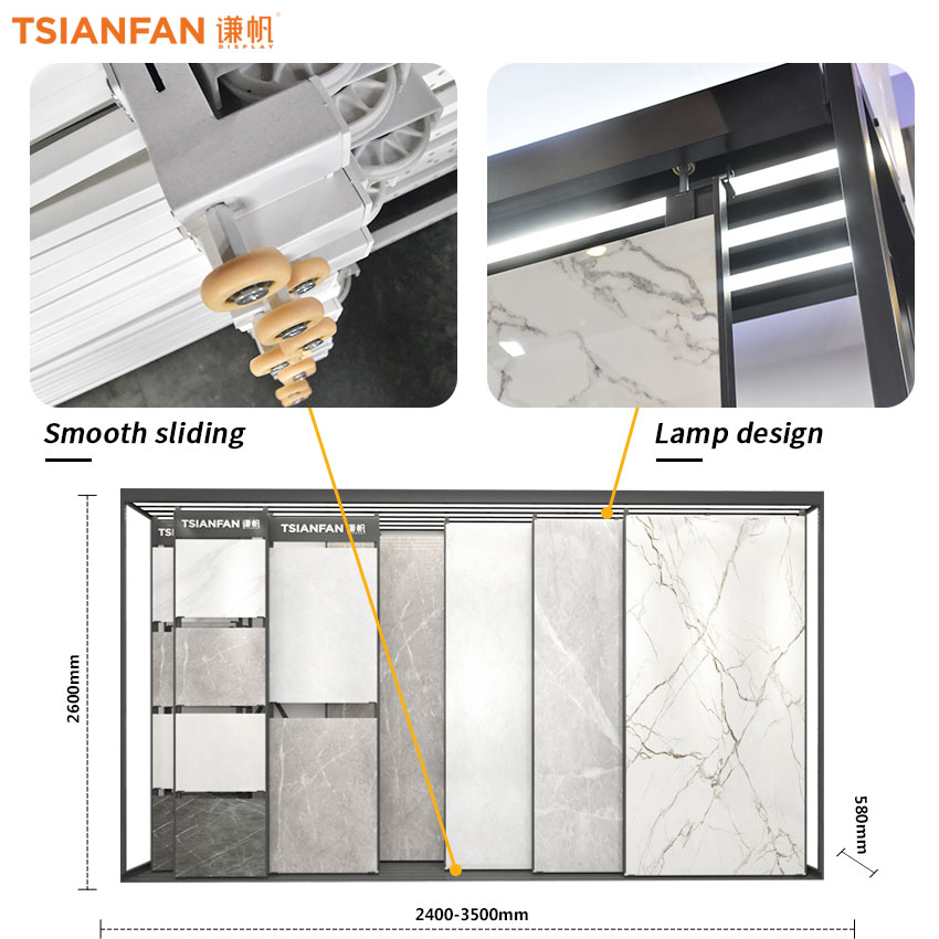Large tile board push pull sliding display Cabinet Factory Customize For Showroom - Image 5