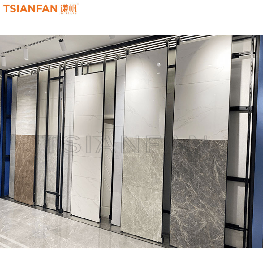 Large tile board push pull sliding display Cabinet Factory Customize For Showroom - Image 2