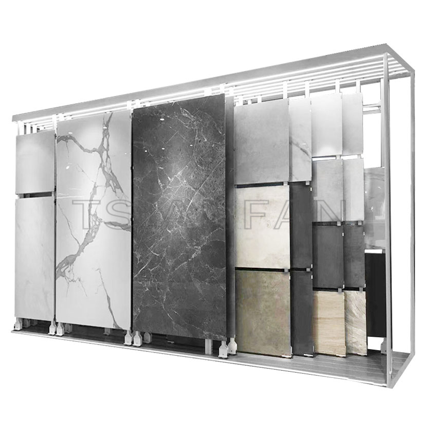 Large tile board push pull sliding display Cabinet Factory Customize For Showroom