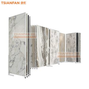 Factory custom large tile marble slab page turning sliding display rack metal flooring rack