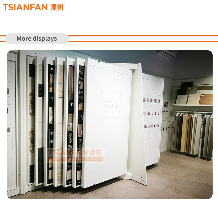 Factory custom large tile marble slab page turning sliding display rack metal flooring rack - Image 5