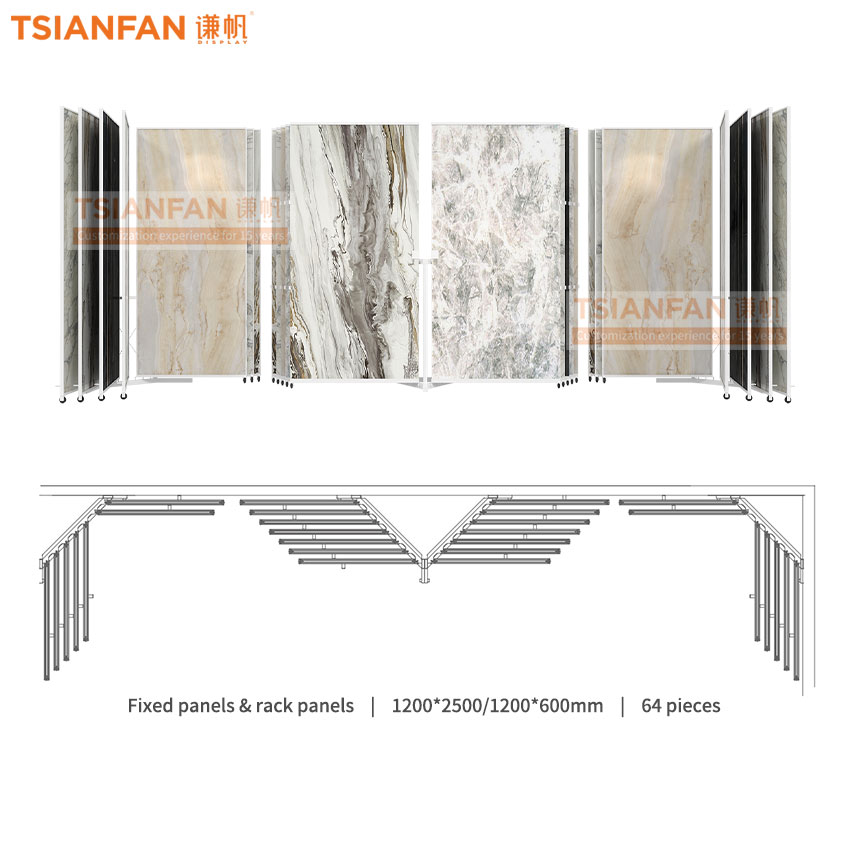 Factory custom large tile marble slab page turning sliding display rack metal flooring rack - Image 3