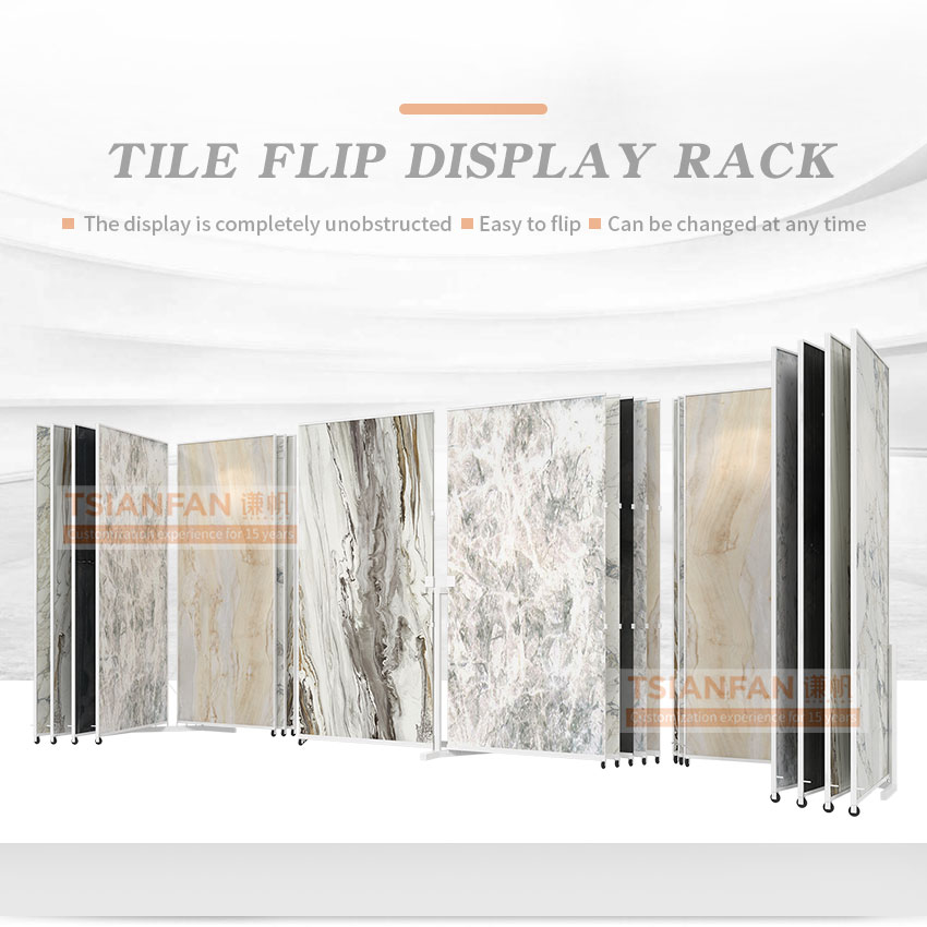 Factory custom large tile marble slab page turning sliding display rack metal flooring rack - Image 2