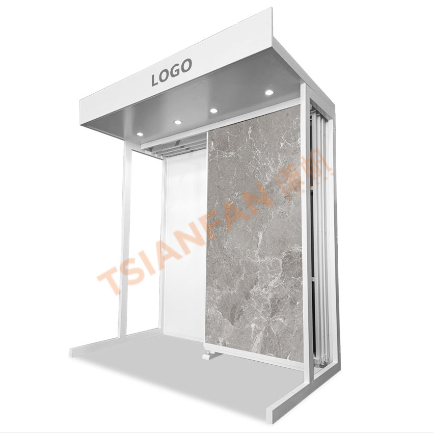 Large tile stone board hanging sliding display rack Steel display frame Kitchen Contertop