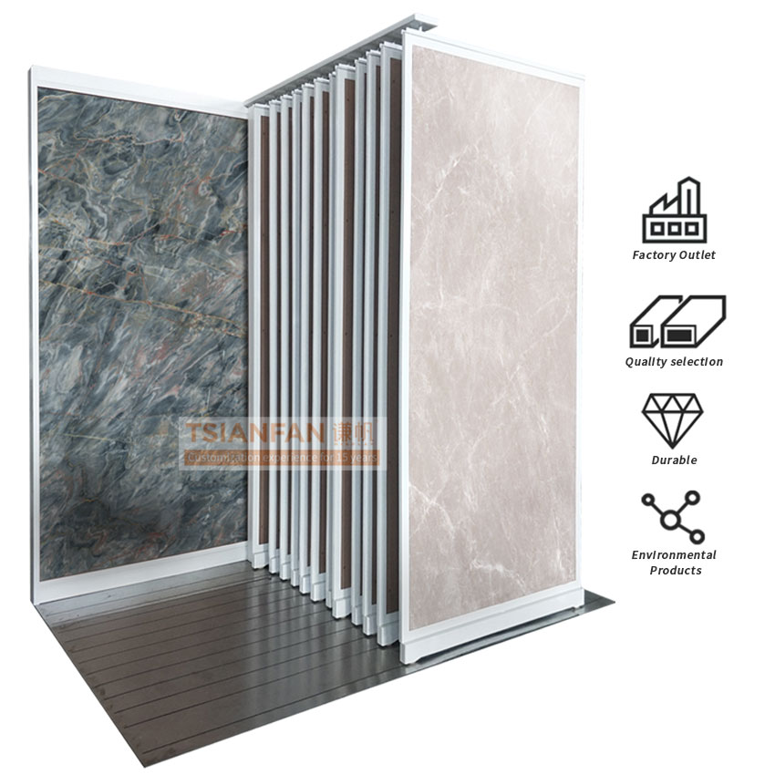 Large Stone tile vertical push-pull aluminum customize display rack CT605
