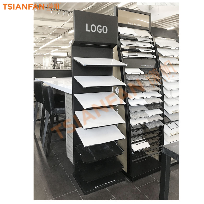 LED light slot Ceramic tile stone display metal floor stand Shelf Marble Granite Mosaic For Showroom - Image 2