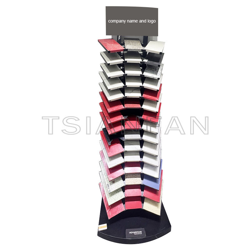 Marble plate quartzite stone displays stand with a kick plate and header