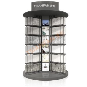 Mosaic Tile Stand Display Rotatable Roll Metal Floor Stand Indoor Exhibition Hall China Factory