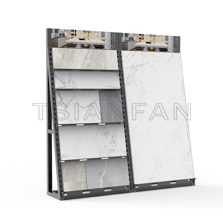 New design slope type quartz stone display stand with company name and logo-SG022