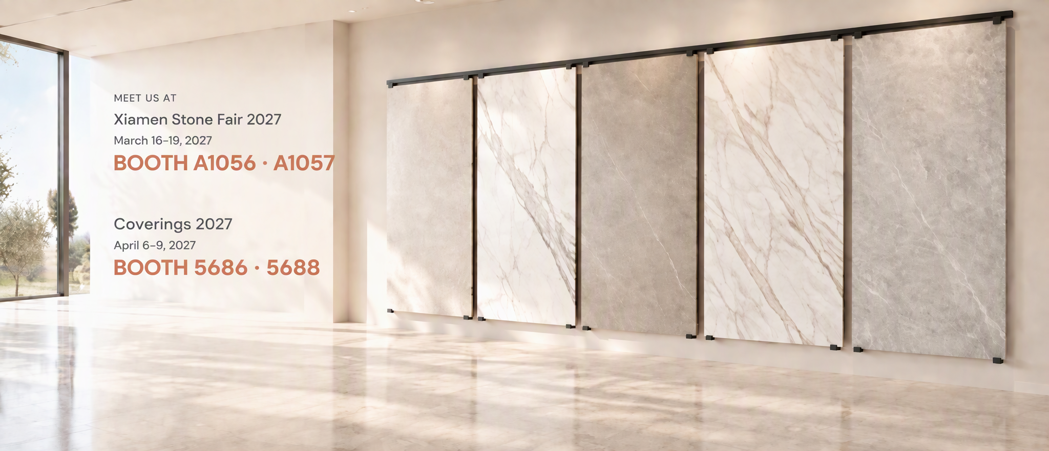 Tile, stone and wood flooring display racks in a showroom