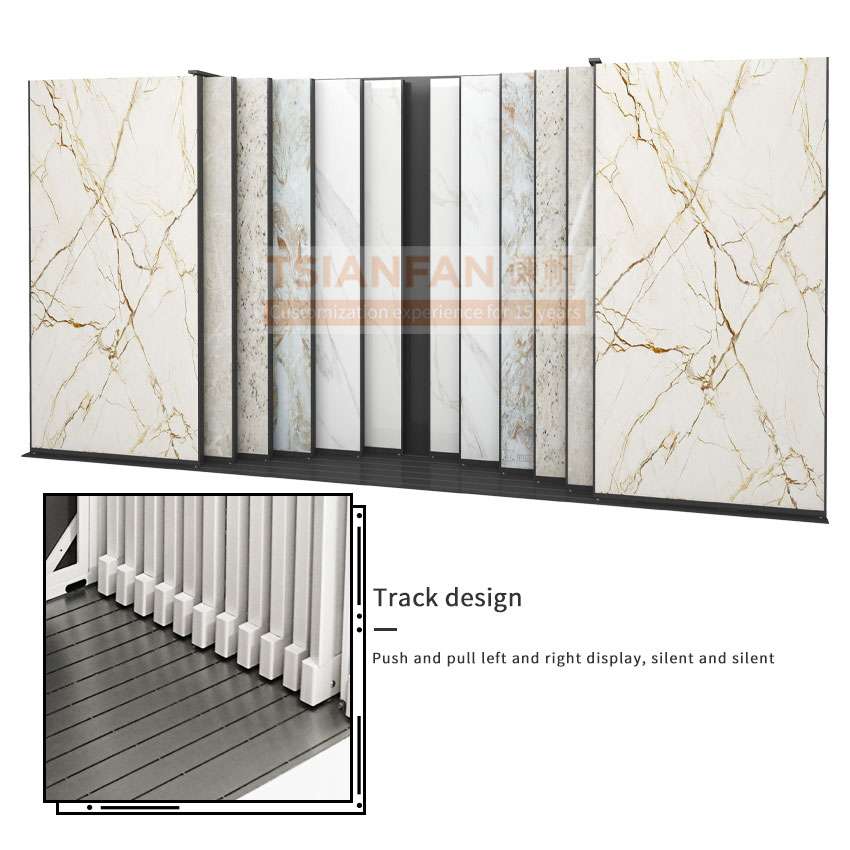 New showroom custom push pull display rack large tile sliding marble slab flooring display rack - Image 2