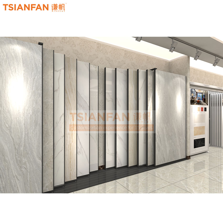New showroom custom push pull display rack large tile sliding marble slab flooring display rack