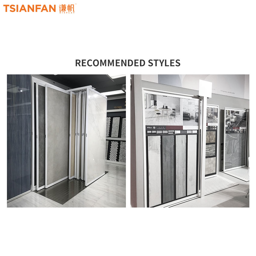 New showroom custom push pull display rack large tile sliding marble slab flooring display rack - Image 5