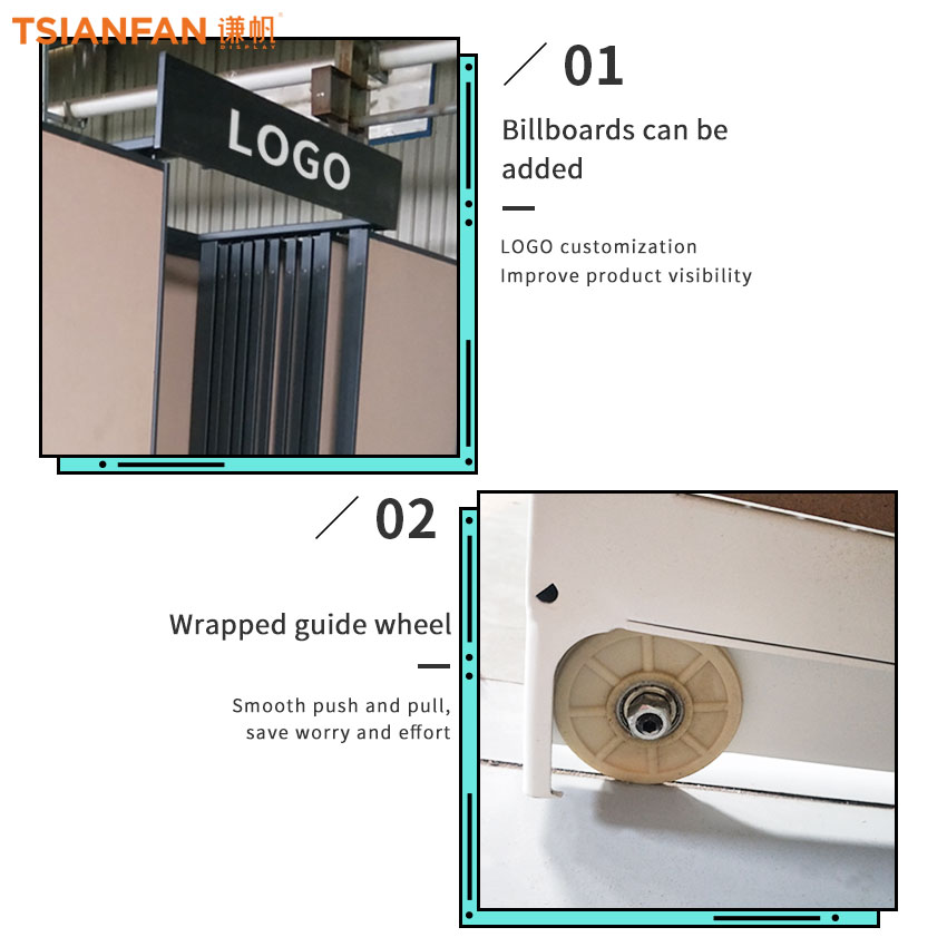 New showroom custom push pull display rack large tile sliding marble slab flooring display rack - Image 4