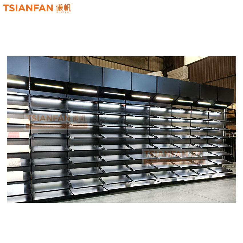 Quartz Display Floor Stand Custom Logo Showroom Metal Sample Tower Shelf Standing Stone Display Rack LD037-3 - Image 3