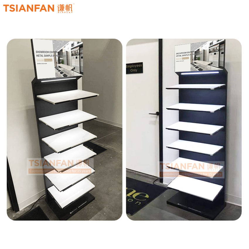 Quartz Display Floor Stand Custom Logo Showroom Metal Sample Tower Shelf Standing Stone Display Rack LD037-3 - Image 2