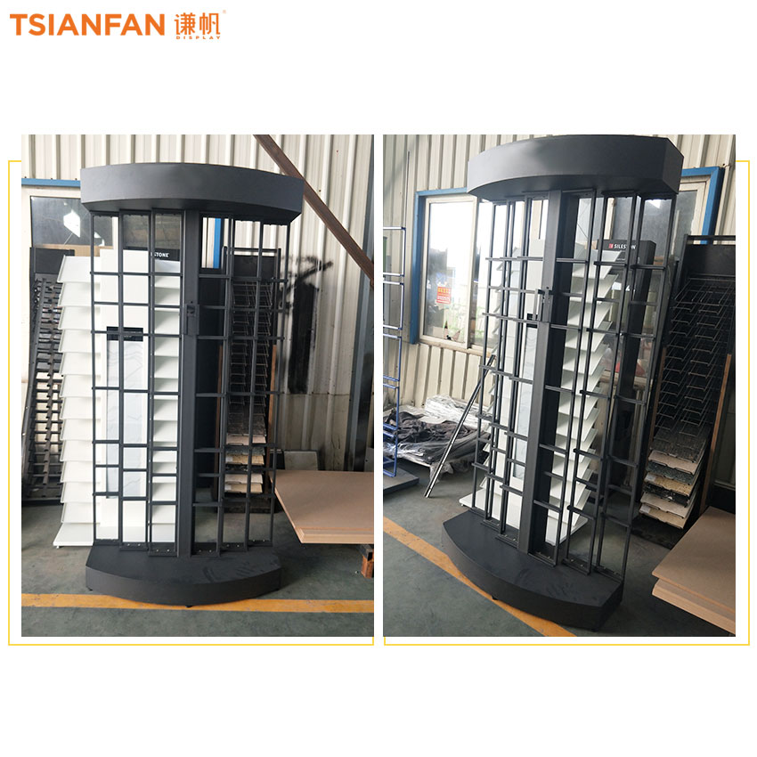 Quartzite natural stone display large capacity page-turning floor rack marble granite Mosaic metal display rack - Image 3