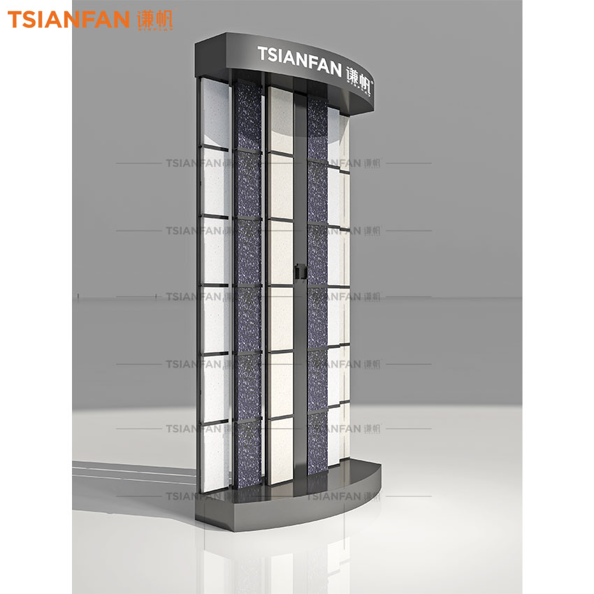 Quartzite natural stone display large capacity page-turning floor rack marble granite Mosaic metal display rack - Image 2