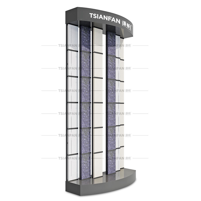 Quartzite natural stone display large capacity page-turning floor rack marble granite Mosaic metal display rack
