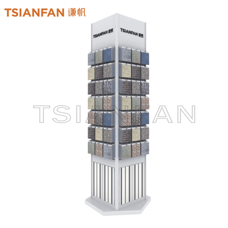 rotating mosaic display racks for retail stores tower Outdoor Garden Stone Display mz2047