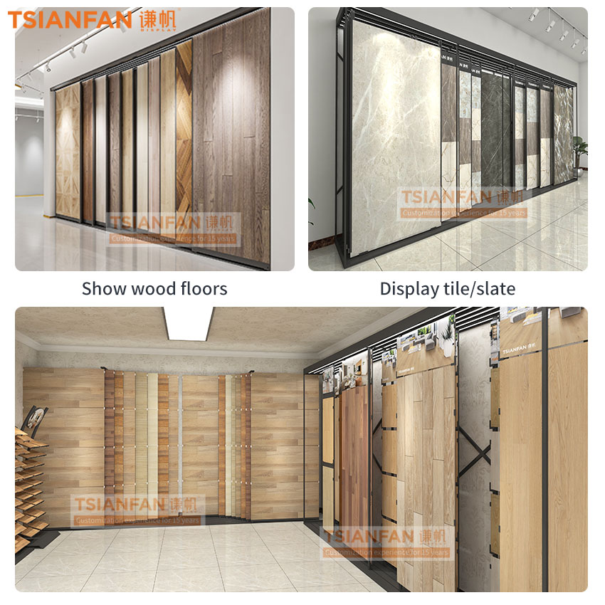 Showroom Wooden floor Slab push pull display Steel rack - Image 3