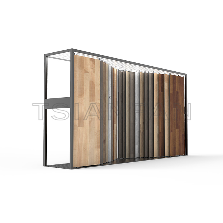 Solid wood floor board wooden door sample push-pull sliding metal display racks-WT4007
