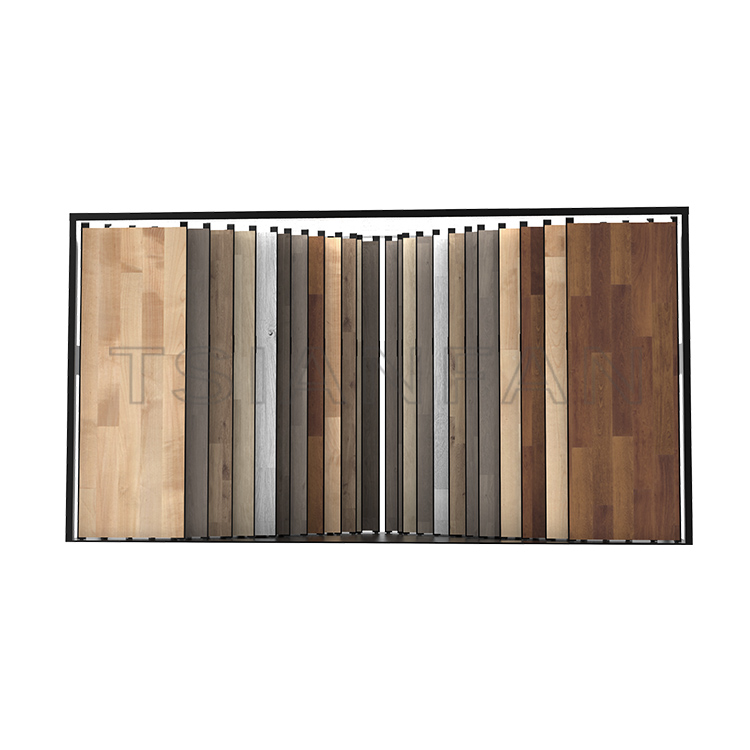 Solid wood floor board wooden door sample push-pull sliding metal display racks-WT4007 - Image 2