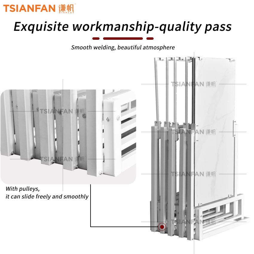 Solid wood floor push pull display rack Tile Marble Quartz sliding stand - Image 5