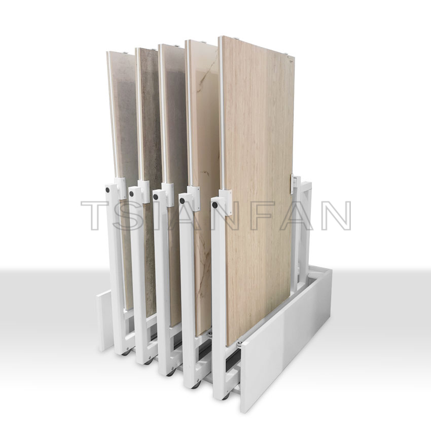 Solid wood floor push pull display rack Tile Marble Quartz sliding stand