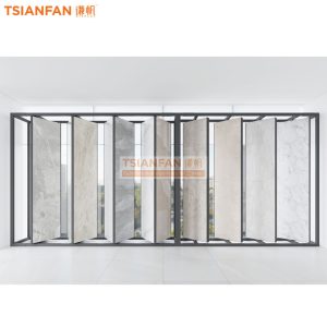 Three sides of tile board rotating display shelf large range of large tiles of porcelain