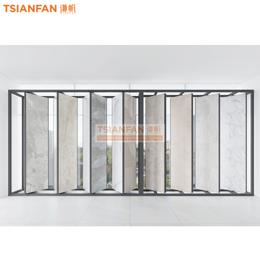Three sides of tile board rotating display shelf large range of large tiles of porcelain