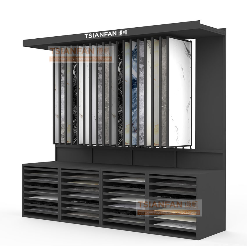 Tile marble stone combination display rack Ceramic plank drawer Metal shelf For Showroom