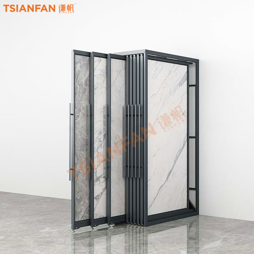 Tile push pull display rack Custom showroom granite slab rotate slider shelf Kitchen Contertop