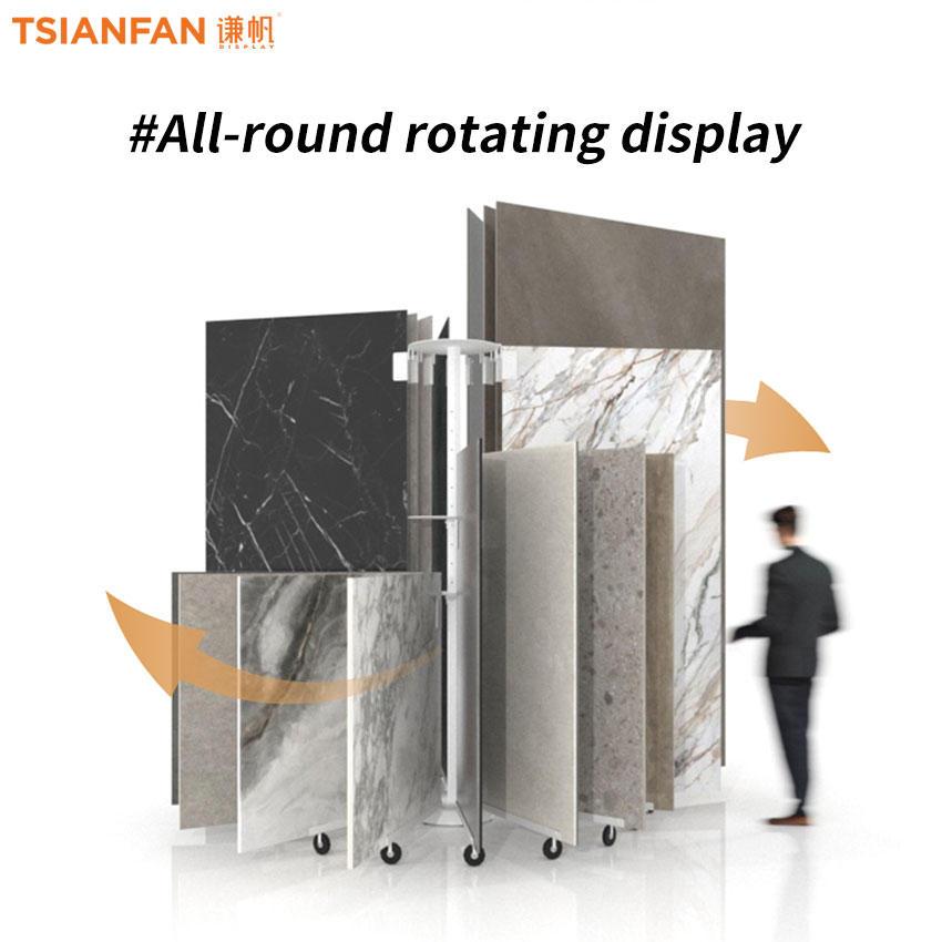 Large Tile Marble Granite stone board metal rotating page turning display rack XZFY001-1 - Image 3