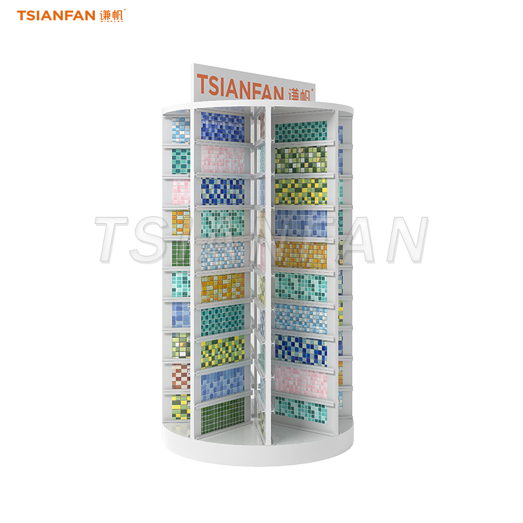 white turntable display rack for mosaic tile in showroom-MM017 - Image 3