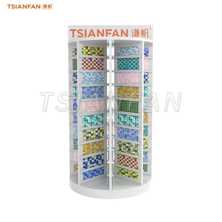 white turntable display rack for mosaic tile in showroom-MM017